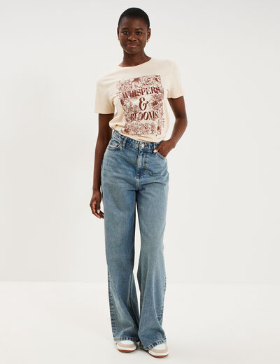 T-shirt ajust&eacute; manches courtes coton ivoire femme