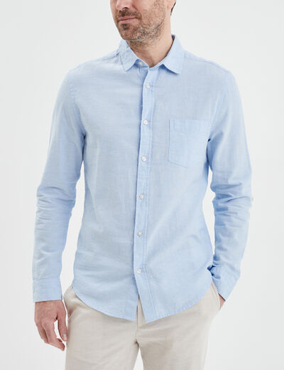 Chemise manches longues lin m&eacute;lang&eacute; bleu ciel homme