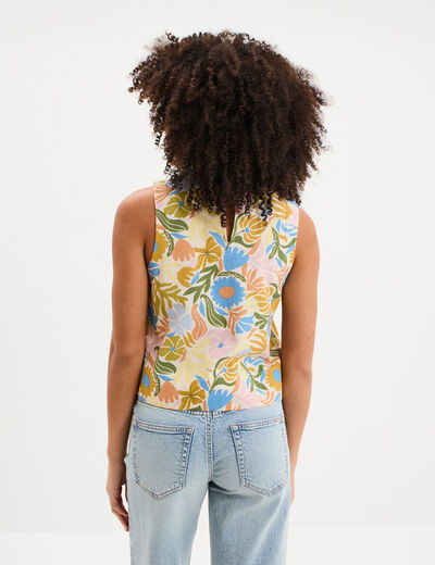 Blouse courte droite sans manches blanc femme
