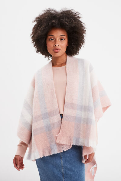 Poncho avec franges rose femme