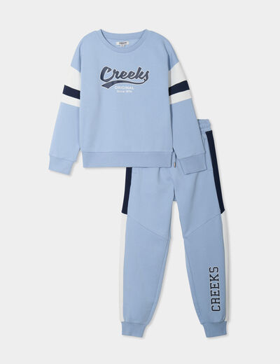 ensemble jogging molleton bleu ciel gar&ccedil;on