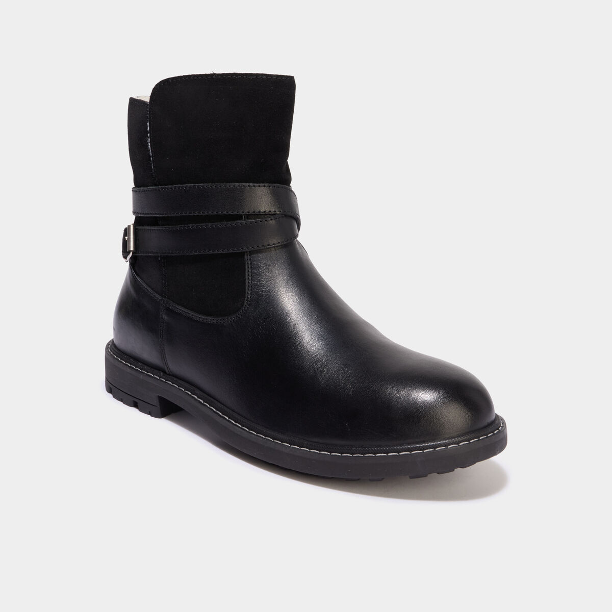 Boots fourr&eacute;es en cuir noir fille