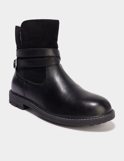 Boots fourr&eacute;es en cuir noir fille