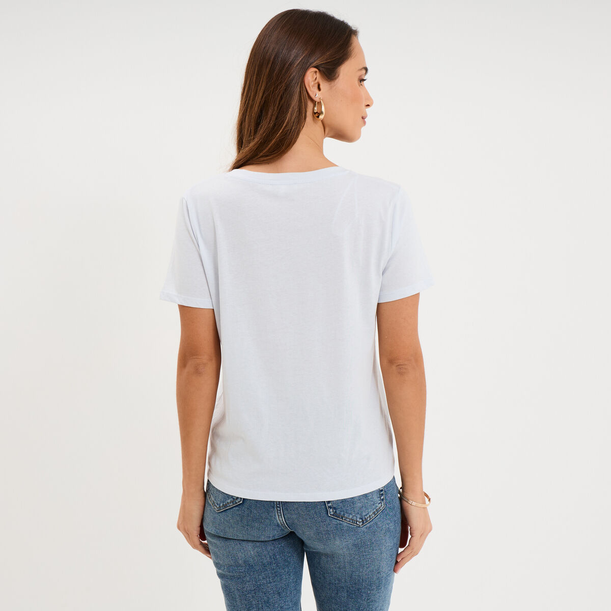 T-shirt manches courtes col en V coton bleu clair femme
