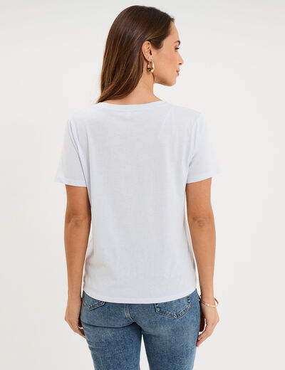 T-shirt manches courtes col en V coton bleu clair femme