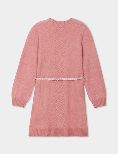 Robe pull courte avec ceinture tressée vieux rose fille