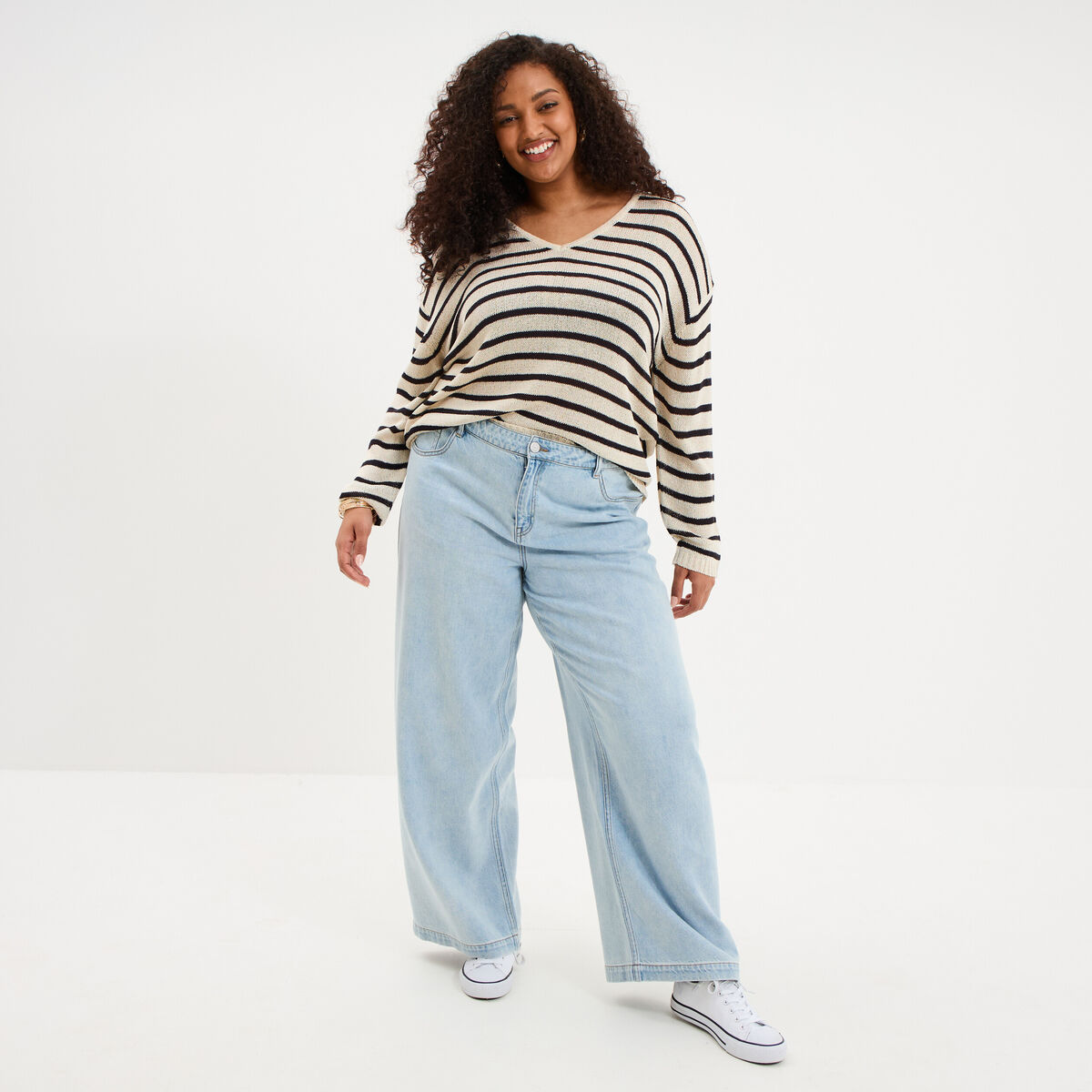 Pull ajust&eacute; manches longues ecru femme grande taille
