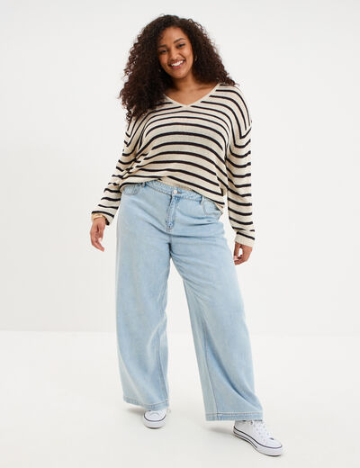 Pull ajust&eacute; manches longues ecru femme grande taille