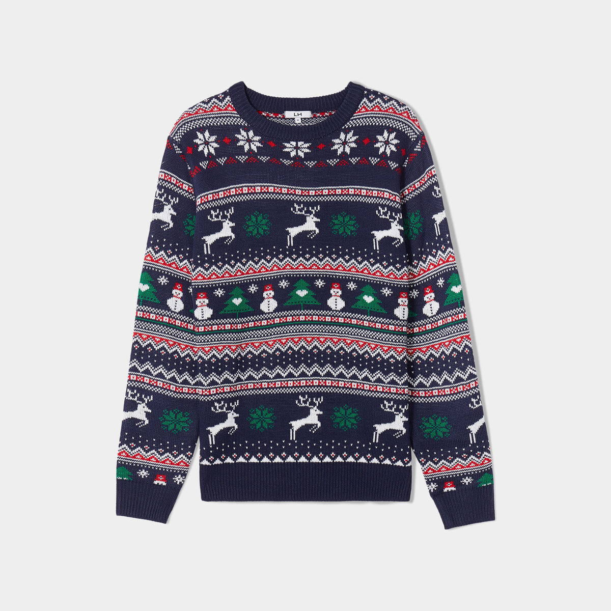 Pull de No&euml;l col rond manches longues multicolore homme