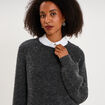 Pull col rond manches longues gris fonc&eacute; femme