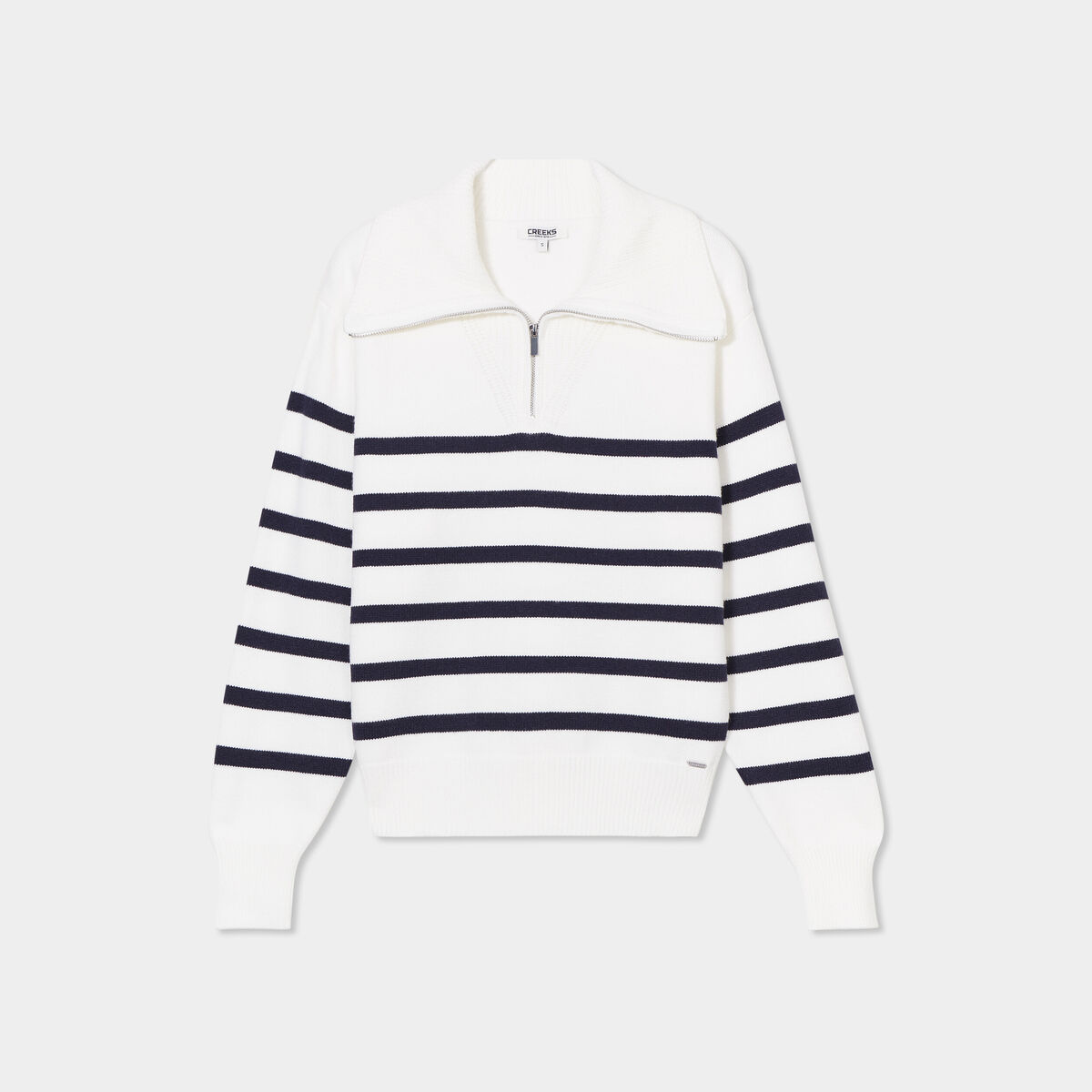 Pull col camionneur zipp&eacute; ecru femme