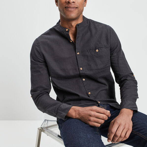 chemise manches longues lin majoritaire gris fonce homme Chemise manches longues lin majoritaire gris foncé homme