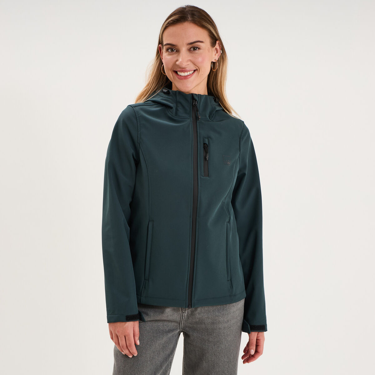 Blouson &agrave; capuche d&eacute;perlant fourr&eacute; vert fonc&eacute; femme