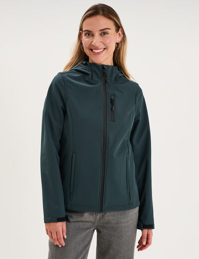 Blouson &agrave; capuche d&eacute;perlant fourr&eacute; vert fonc&eacute; femme