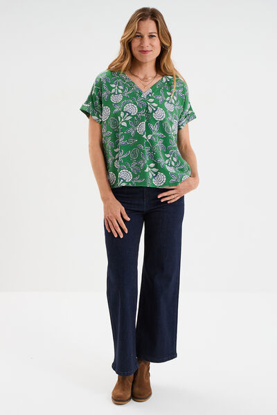 Blouse col en V manches courtes vert menthe femme