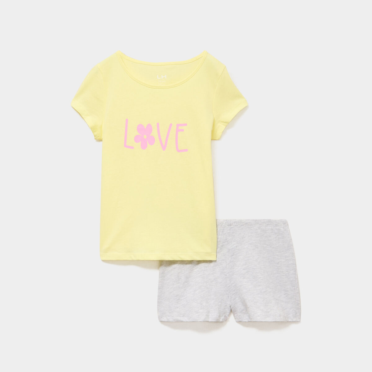 Ensemble pyjama short et t-shirt coton jaune clair fille