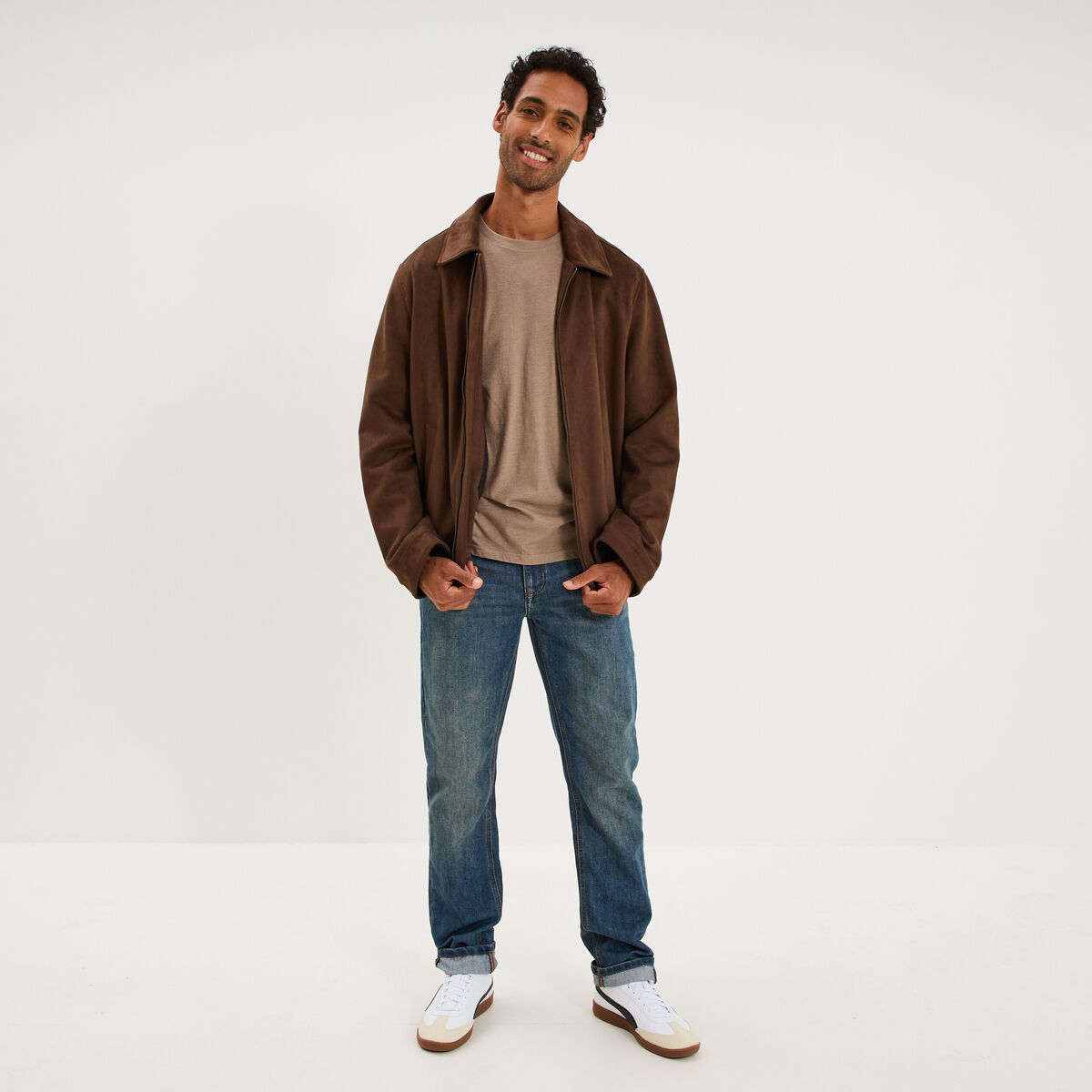 T-shirt droit en coton manches courtes taupe homme