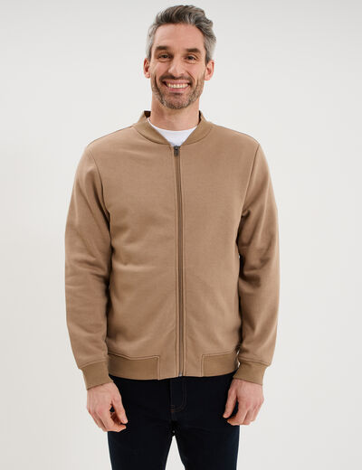 Gilet molletonn&eacute; zipp&eacute; col teddy taupe homme
