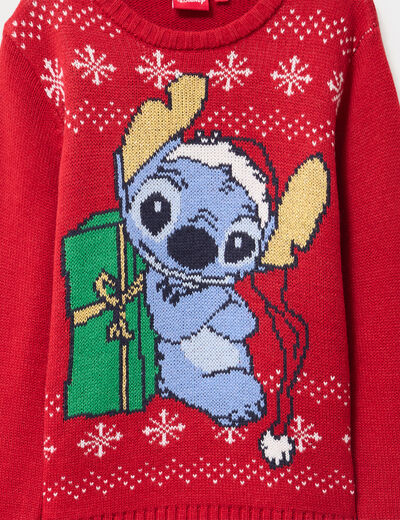 Pull de No&euml;l manches longues Stitch rouge fille
