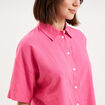 Chemise manches courtes lin m&eacute;lang&eacute; rose fushia femme