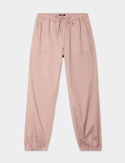 Pantalon droit battle taille élastiquée rose poudrée femme