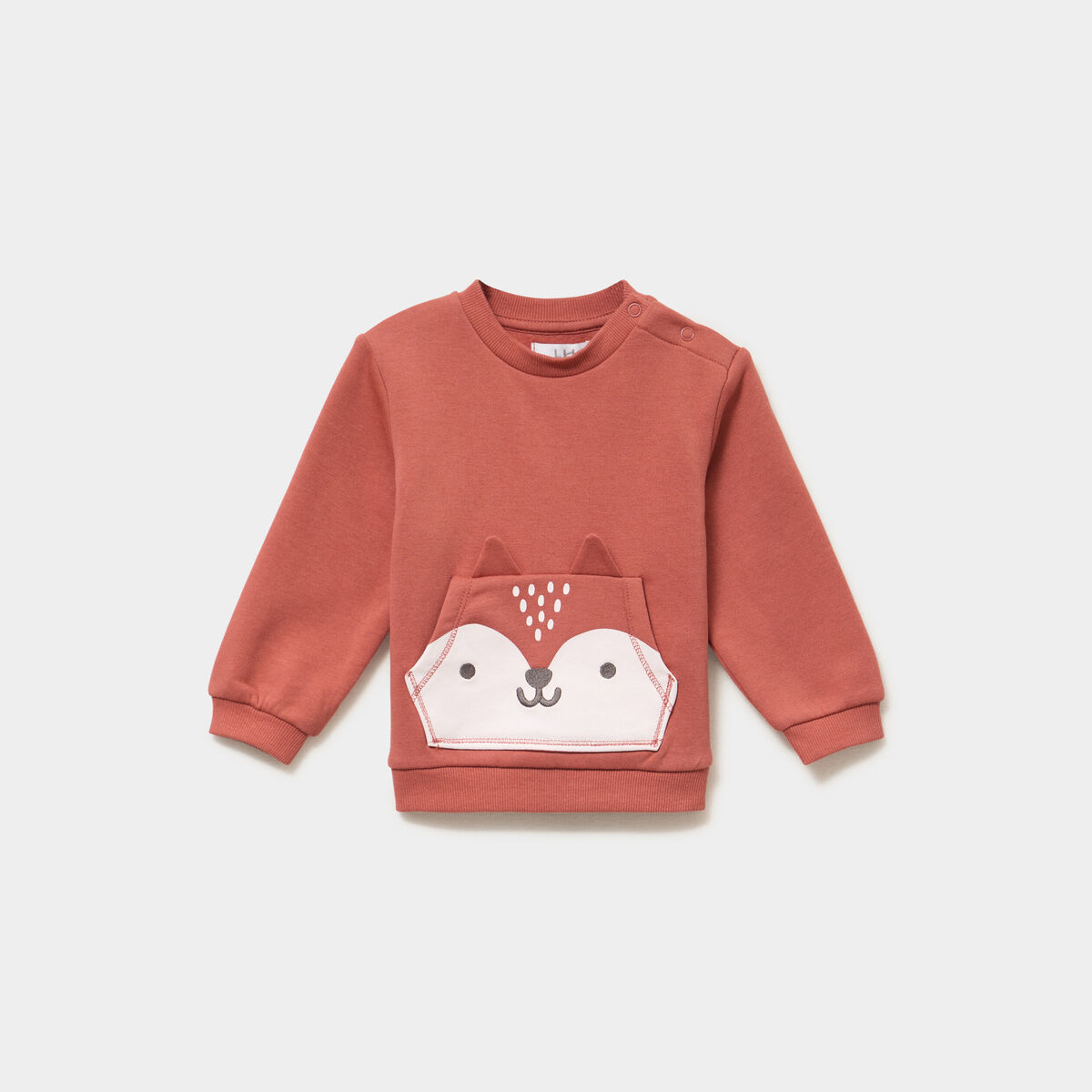 Sweat poche ventrale et &eacute;paule boutonn&eacute;e terracotta b&eacute;b&eacute; gar&ccedil;on