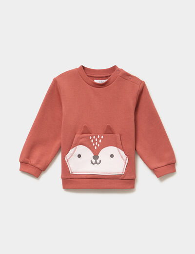 Sweat poche ventrale et &eacute;paule boutonn&eacute;e terracotta b&eacute;b&eacute; gar&ccedil;on
