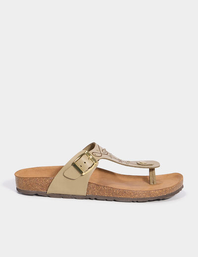 Mules plates perforées en cuir vert kaki femme