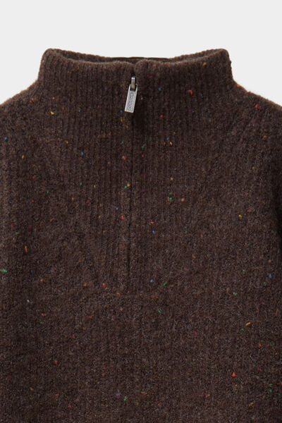 Pull camionneur col zipp&eacute; marron gar&ccedil;on