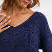 Pull ajour&eacute; col en V manches longues bleu femme