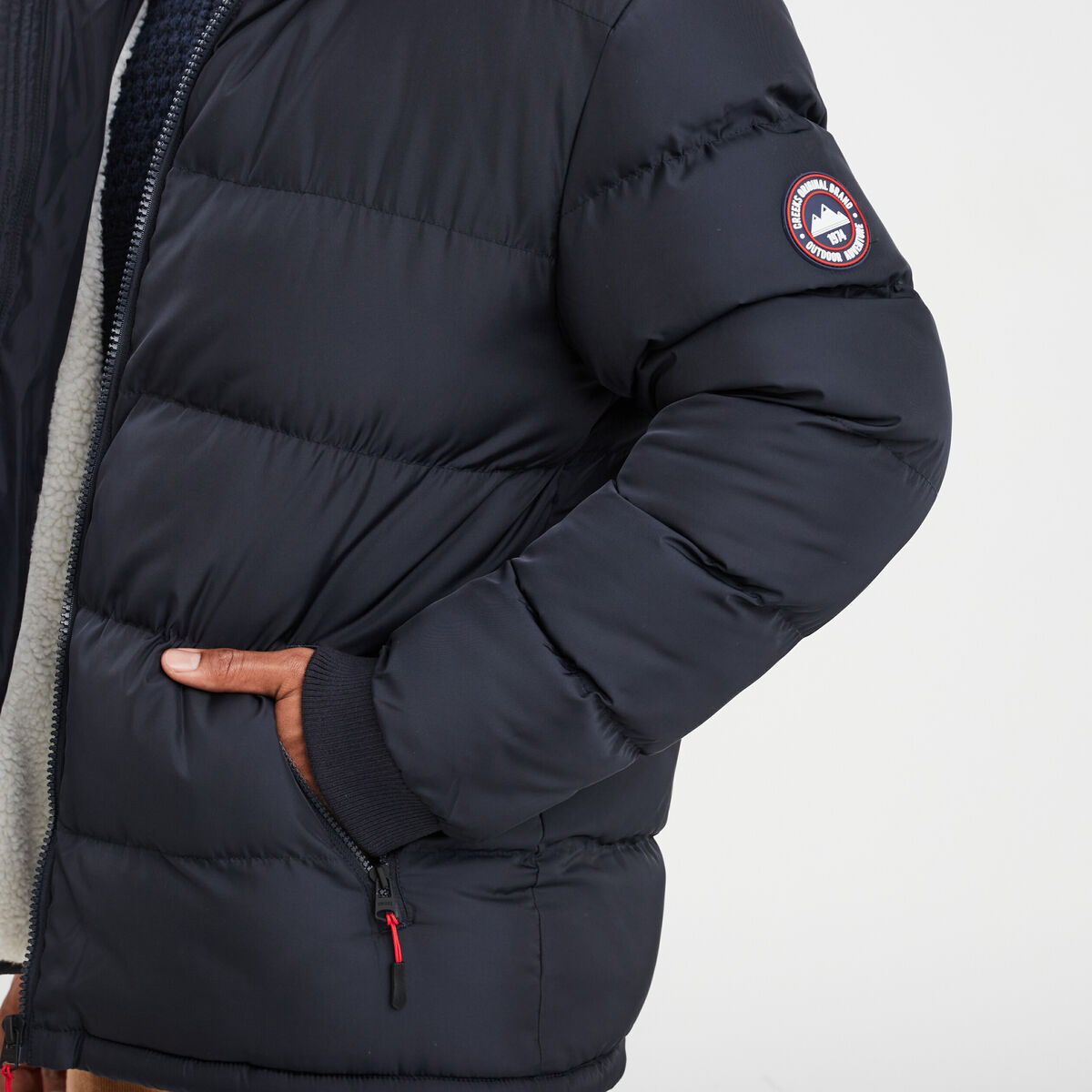 Doudoune doubl&eacute;e &agrave; capuche bleu fonc&eacute; homme
