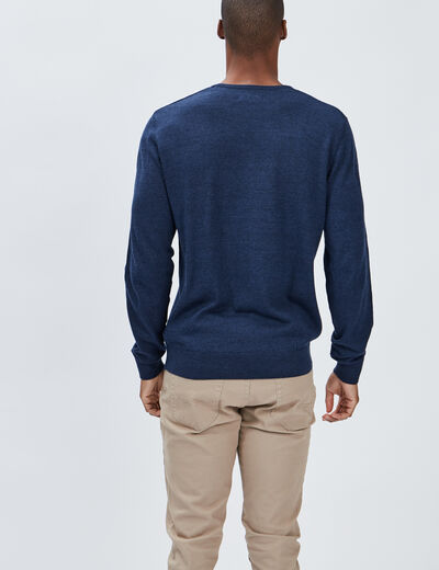 Pull droit col rond coton mélangé bleu foncé homme