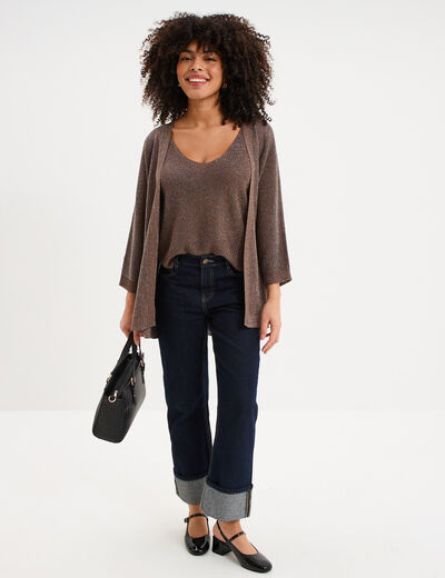 Gilet chauve-souris mi-long marron cognac femme
