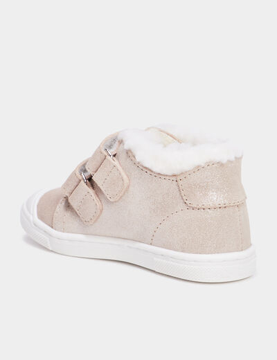 Baskets montantes à scratchs en cuir sable bébé fille