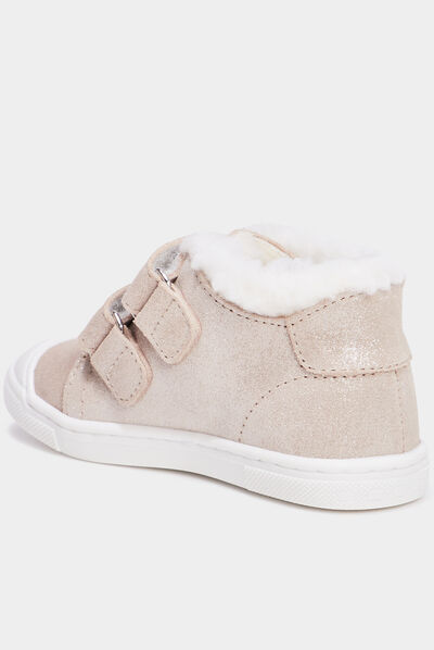 Baskets montantes à scratchs en cuir sable bébé fille