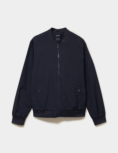 Blouson col teddy d&eacute;perlant bleu fonc&eacute; homme