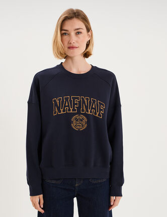 Sweat oversize logo NAF NAF brod&eacute; bleu fonc&eacute; femme