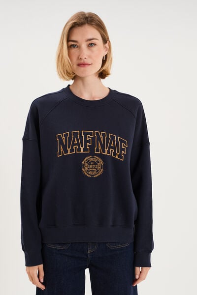 Sweat oversize logo NAF NAF brod&eacute; bleu fonc&eacute; femme