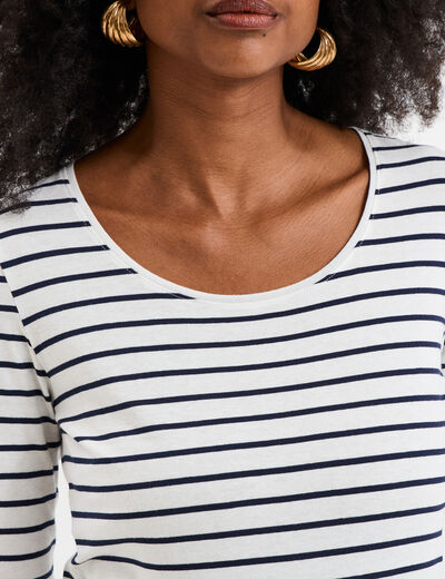 Haut marinière manches longues ecru femme