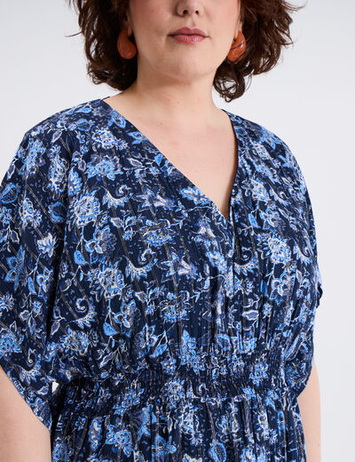 Robe longue taille smockée bleu marine femme grande taille