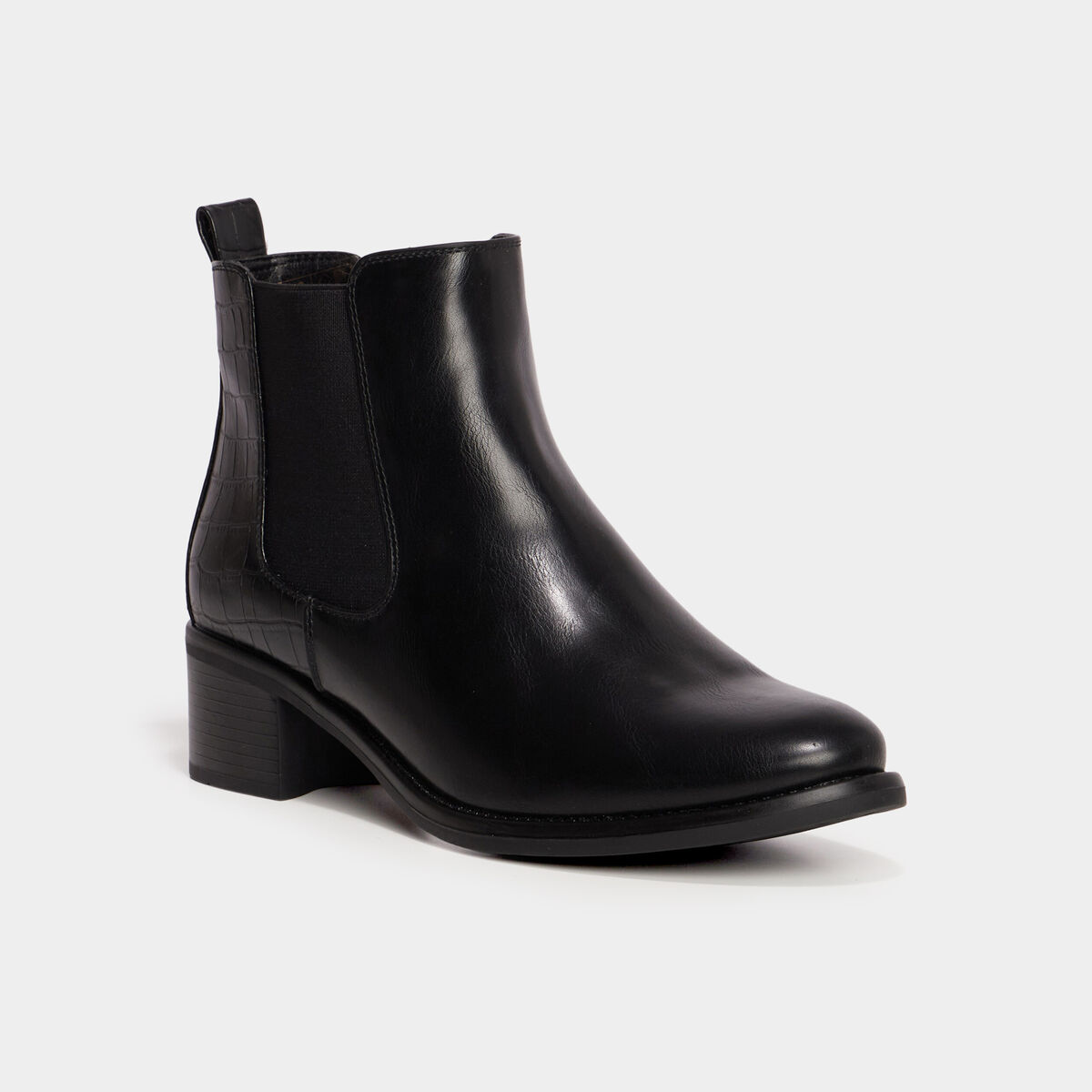 Bottines chelsea talons croco noir femme