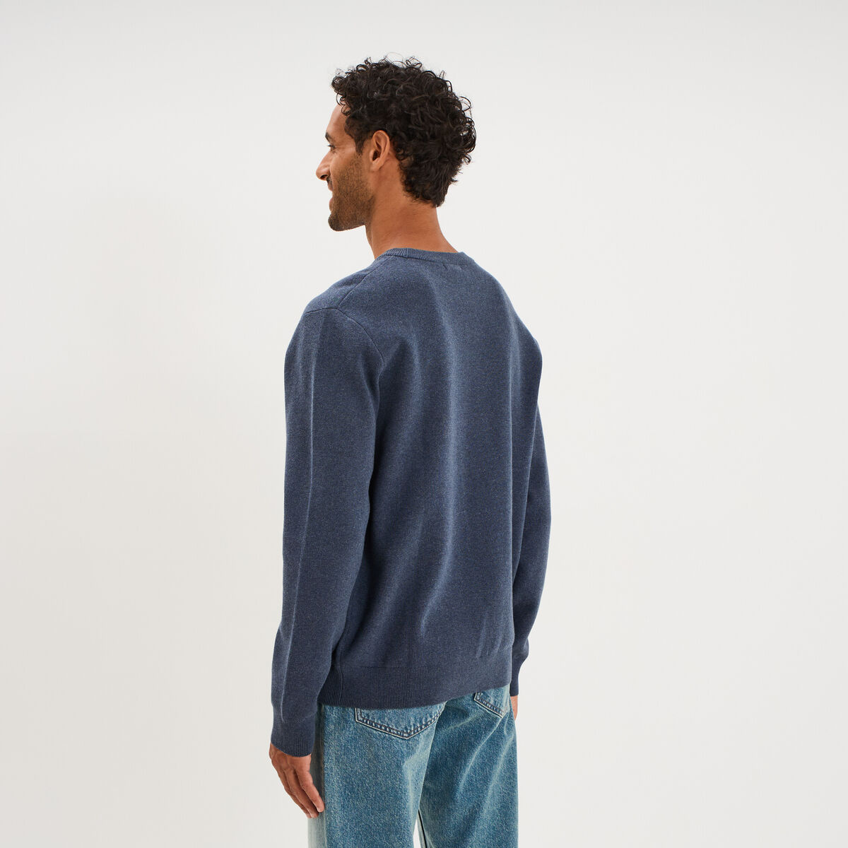 Pull col rond manches longues bleu homme