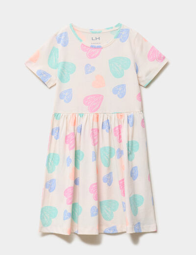 Robe courte &eacute;vas&eacute;e manches courtes coton beige fille