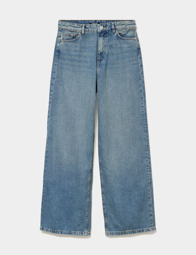 Jean large taille haute coton denim dirty femme