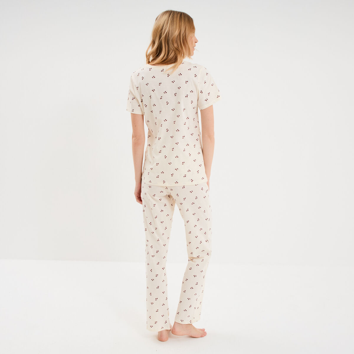 Ensemble pyjama t-shirt pantalon coton ecru femme