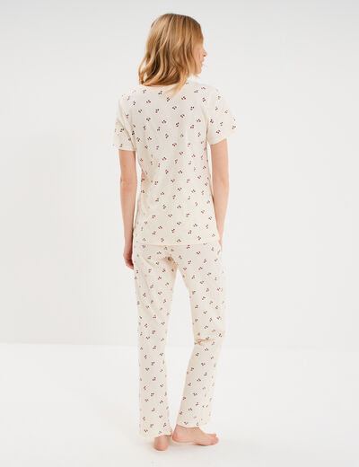 Ensemble pyjama t-shirt pantalon coton ecru femme