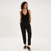 Pantalon droit 7/8&egrave;me lin m&eacute;lang&eacute; noir femme