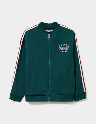 Sweat zippé col teddy manches longues vert foncé garçon