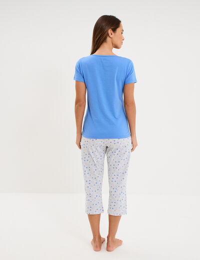 Ensemble pyjama corsaire 2 pi&egrave;ces coton bleu electrique femme