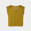 T-shirt col en V ajour&eacute; &eacute;paules et dos vert olive femme